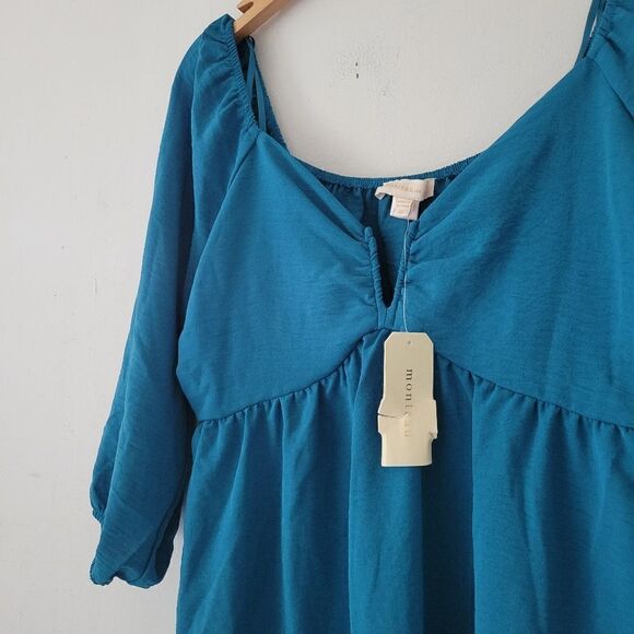 Monteau Teal Mini Dress Puff Sleeves NWT M - Picture 5 of 6